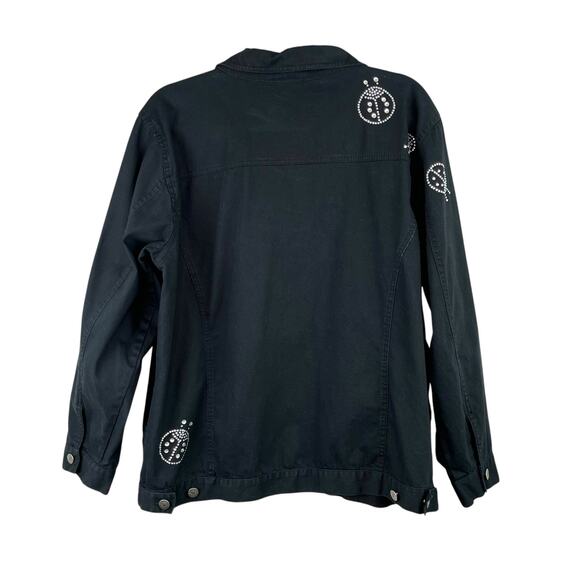 Quacker Factory Black Denim Ladybug Rhinestone Embellished Button Jacket Large - Picture 2 of 14